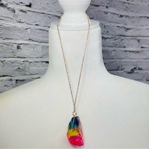 14K Gold Plated Rainbow Mineral Quartz Necklace